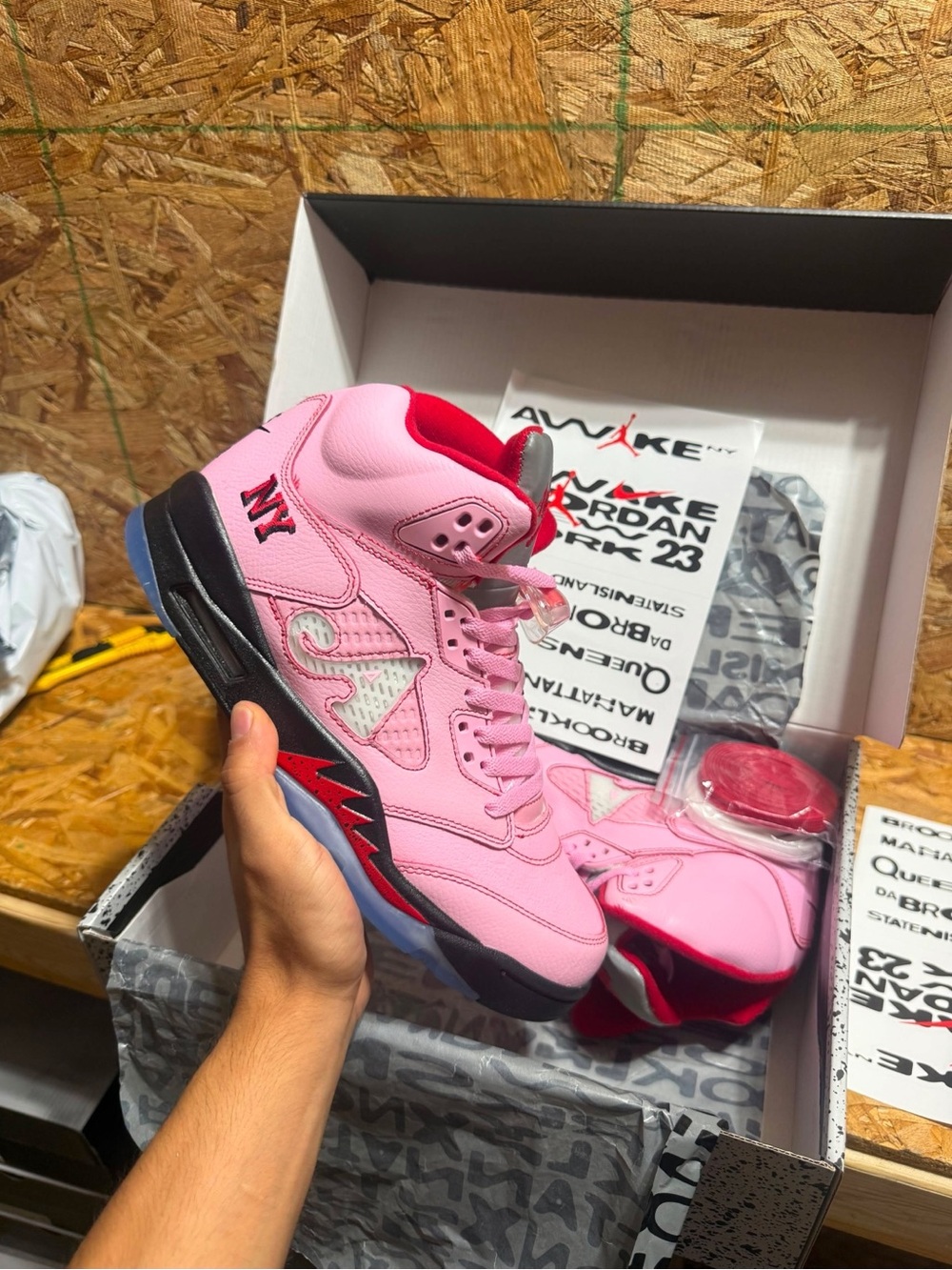 Air Jordan 5 Retro AWAKE NY Boro “Arctic Pink” (Men’s Sizes) 🖤